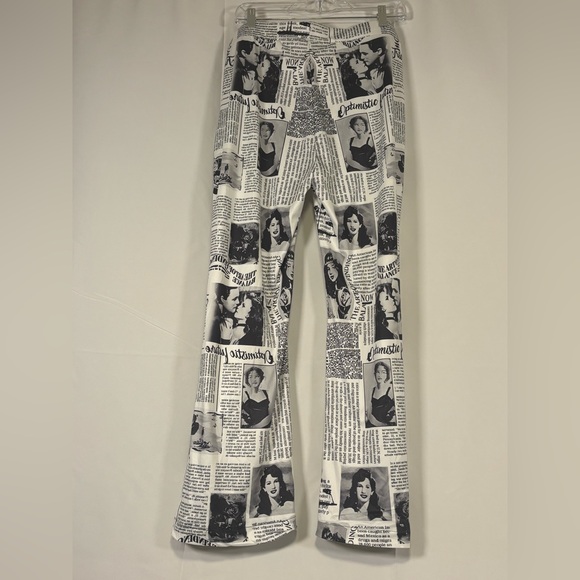 Women’s Trousers in Black and White Newspaper Print. Size Large Handmade - Picture 2 of 9